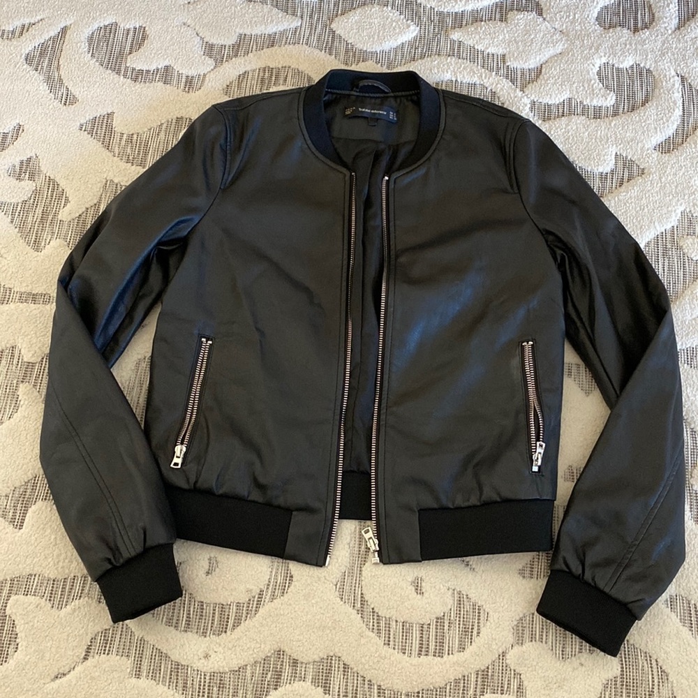 Zara Faux leather bomber jacket size small